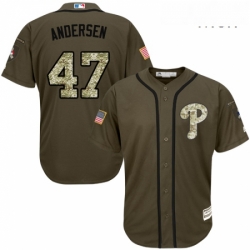 Mens Majestic Philadelphia Phillies 47 Larry Andersen Replica Green Salute to Service MLB Jersey