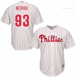 Mens Majestic Philadelphia Phillies 93 Pat Neshek Replica WhiteRed Strip Home Cool Base MLB Jersey 