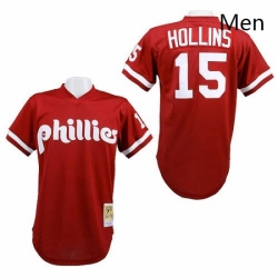 Mens Mitchell and Ness 1991 Philadelphia Phillies 15 Dave Hollins Authentic Red Throwback MLB Jersey