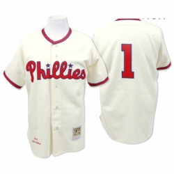 Mens Mitchell and Ness Philadelphia Phillies 1 Richie Ashburn Replica Cream Throwback MLB Jersey