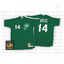 Mens Mitchell and Ness Philadelphia Phillies 14 Pete Rose Replica Green Throwback MLB Jersey