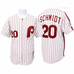 Mens Mitchell and Ness Philadelphia Phillies 20 Mike Schmidt Authentic WhiteRed Strip Throwback MLB Jersey