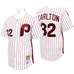 Mens Mitchell and Ness Philadelphia Phillies 32 Steve Carlton Authentic WhiteRed Strip Throwback MLB Jersey