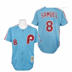 Mens Mitchell and Ness Philadelphia Phillies 8 Juan Samuel Authentic Blue 1984 Throwback MLB Jersey