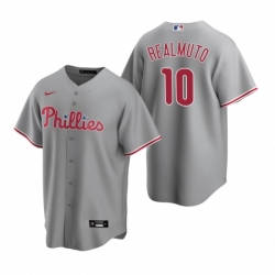 Mens Nike Philadelphia Phillies 10 JT Realmuto Gray Road Stitched Baseball Jersey