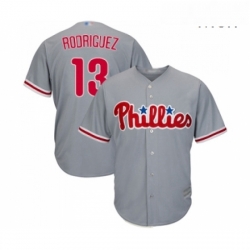 Mens Philadelphia Phillies 13 Sean Rodriguez Replica Grey Road Cool Base Baseball Jersey 