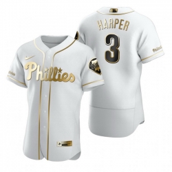 Philadelphia Phillies 3 Bryce Harper White Nike Mens Authentic Golden Edition MLB Jersey