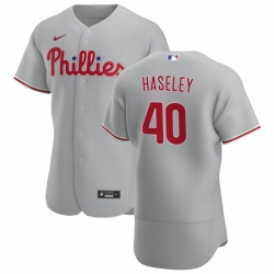 Philadelphia Phillies 40 Adam Haseley Men Nike Gray Road 2020 Authentic Player MLB Jersey