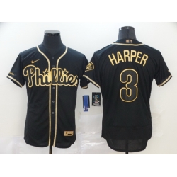 Phillies 3 Bryce Harper Black Gold 2020 Nike Cool Base Jersey