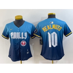 Women Philadelphia Phillies 10 J T  Realmuto Blue 2024 City Connect Limited Stitched Baseball Jersey 2