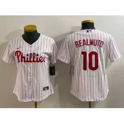 Women Philadelphia Phillies 10 J T  Realmuto White 2022 World Series Cool Base Stitched