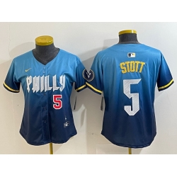 Women Philadelphia Phillies 5 Bryson Stott Blue 2024 City Connect Limited Stitched Baseball Jersey 4