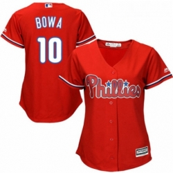 Womens Majestic Philadelphia Phillies 10 Larry Bowa Authentic Red Alternate Cool Base MLB Jersey 