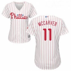 Womens Majestic Philadelphia Phillies 11 Tim McCarver Replica WhiteRed Strip Home Cool Base MLB Jersey