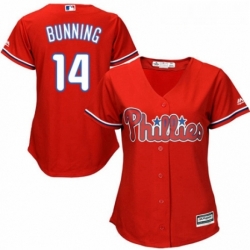 Womens Majestic Philadelphia Phillies 14 Jim Bunning Replica Red Alternate Cool Base MLB Jersey 