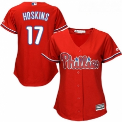 Womens Majestic Philadelphia Phillies 17 Rhys Hoskins Authentic Red Alternate Cool Base MLB Jersey 