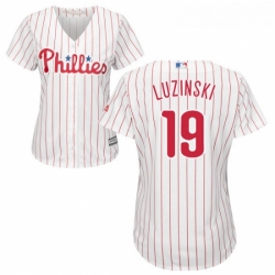 Womens Majestic Philadelphia Phillies 19 Greg Luzinski Authentic WhiteRed Strip Home Cool Base MLB Jersey