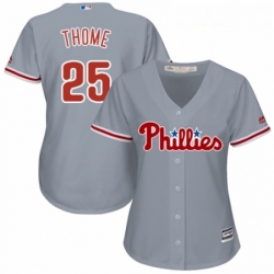 Womens Majestic Philadelphia Phillies 25 Jim Thome Replica Grey Road Cool Base MLB Jersey 