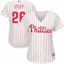 Womens Majestic Philadelphia Phillies 26 Chase Utley Authentic WhiteRed Strip Home Cool Base MLB Jersey