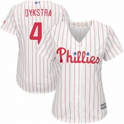 Womens Majestic Philadelphia Phillies 4 Lenny Dykstra Replica WhiteRed Strip Home Cool Base MLB Jersey 