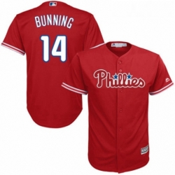 Youth Majestic Philadelphia Phillies 14 Jim Bunning Authentic Red Alternate Cool Base MLB Jersey 