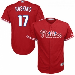 Youth Majestic Philadelphia Phillies 17 Rhys Hoskins Authentic Red Alternate Cool Base MLB Jersey 