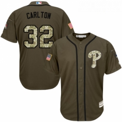 Youth Majestic Philadelphia Phillies 32 Steve Carlton Replica Green Salute to Service MLB Jersey