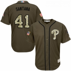 Youth Majestic Philadelphia Phillies 41 Carlos Santana Replica Green Salute to Service MLB Jersey 