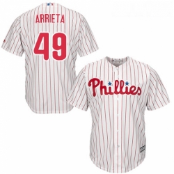 Youth Majestic Philadelphia Phillies 49 Jake Arrieta Replica WhiteRed Strip Home Cool Base MLB Jersey 