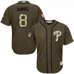 Youth Majestic Philadelphia Phillies 8 Juan Samuel Replica Green Salute to Service MLB Jersey