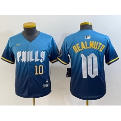 Youth Philadelphia Phillies 10 J T  Realmuto Blue 2024 City Connect Limited Stitched Baseball Jersey 3