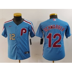 Youth Philadelphia Phillies 12 Kyle Schwarber Blue Cool Base Stitched Baseball Jersey 1