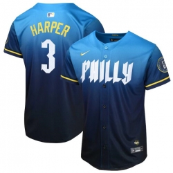 Youth Philadelphia Phillies 3 Bryce Harper Blue 2024 City Connect Limited Stitched Baseball Jersey