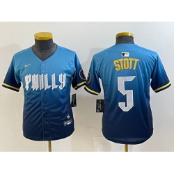 Youth Philadelphia Phillies 5 Bryson Stott Blue 2024 City Connect Limited Stitched Baseball Jersey 7