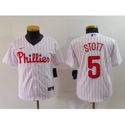 Youth Philadelphia Phillies 5 Bryson Stott White Cool Base Stitched Baseball Jersey 8