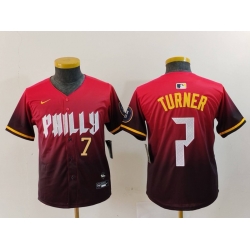 Youth Philadelphia Phillies 7 Trea Turner Red 2024 City Connect Limited Stitched Baseball Jersey 2