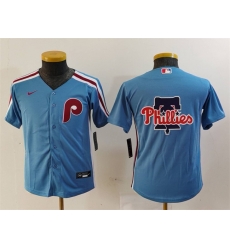 Youth Philadelphia Phillies Team Big Logo Blue Cool Base Stitched Baseball Jersey 1