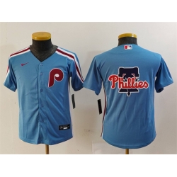 Youth Philadelphia Phillies Team Big Logo Blue Cool Base Stitched Baseball Jersey 1