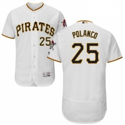 Mens Majestic Pittsburgh Pirates 25 Gregory Polanco White Home Flex Base Authentic Collection MLB Jersey