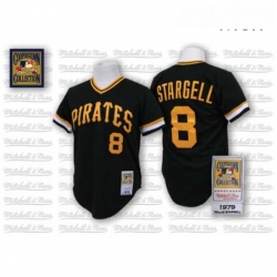 Mens Mitchell and Ness Pittsburgh Pirates 8 Willie Stargell Replica Black Throwback MLB Jersey