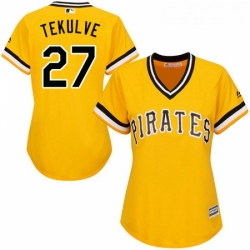 Womens Majestic Pittsburgh Pirates 27 Kent Tekulve Replica Gold Alternate Cool Base MLB Jersey