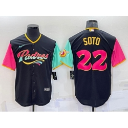 Men San Diego Padres 22 Juan Soto 2022 Black City Connect Cool Base Stitched Jersey