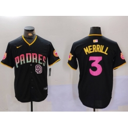 Men San Diego Padres 3 Jackson Merrill Black Cool Base Stitched Baseball Jersey 6