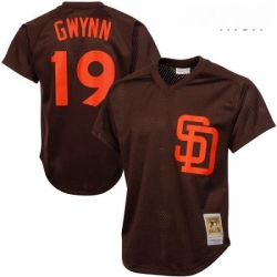 Mens Mitchell and Ness 1985 San Diego Padres 19 Tony Gwynn Replica Brown Throwback MLB Jersey