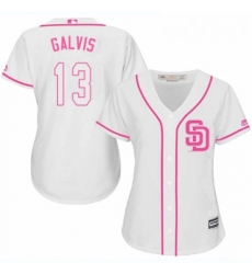 Womens Majestic San Diego Padres 13 Freddy Galvis Replica White Fashion Cool Base MLB Jersey 