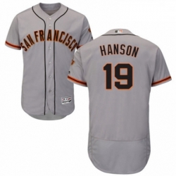 Mens Majestic San Francisco Giants 19 Alen Hanson Grey Road Flex Base Authentic Collection MLB Jersey