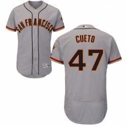 Mens Majestic San Francisco Giants 47 Johnny Cueto Grey Road Flex Base Authentic Collection MLB Jersey