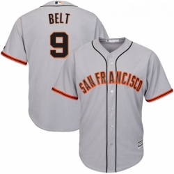 Youth Majestic San Francisco Giants 9 Brandon Belt Authentic Grey Road Cool Base MLB Jersey