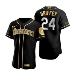 Men Seattle Mariners 24 Ken Griffey Jr  Black Golden Flex Base Stitched Baseball Jersey