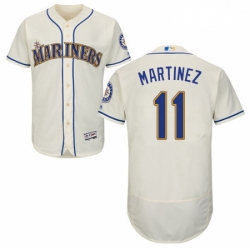 Mens Majestic Seattle Mariners 11 Edgar Martinez Cream Flexbase Authentic Collection MLB Jersey